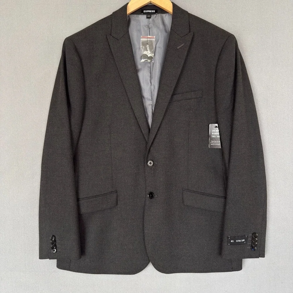 EXPRESS CHARCOAL EXTRA SLIM FLANNEL SUIT JACKET BLAZER MEN SZ 42S NWT SRP $298